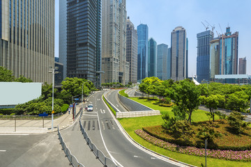 Modern buildings and urban road in city
