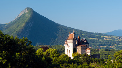 Castle and mountains (Menthon saint Bernard, Savoy, Alps, France) - obrazy, fototapety, plakaty