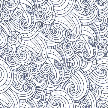 Vector seamless pattern with hand drawn waves in oriental style