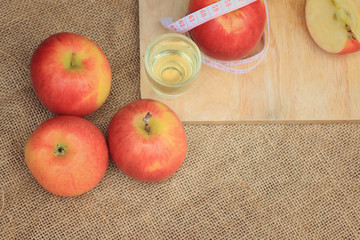 apple juice and measuring tape