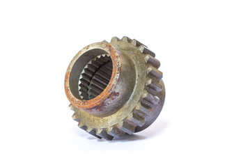 A single steel gear isolated on a white background