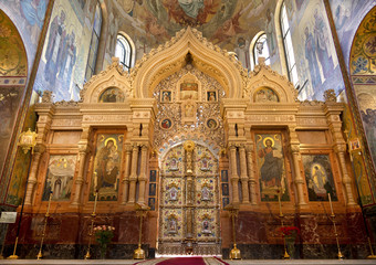 Fototapeta na wymiar Interior of the Church of the Savior on Spilled Blood in St. Petersburg, Russia. Altar