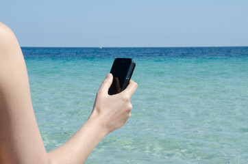 Summer and social network with smartphone in the summer