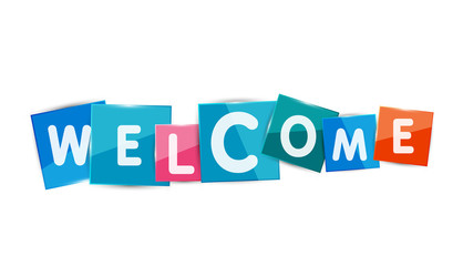 Welcome word with each letter on separate square plate