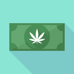 Long shadow banknote icon with a marijuana leaf