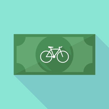 Long shadow banknote icon with a bicycle
