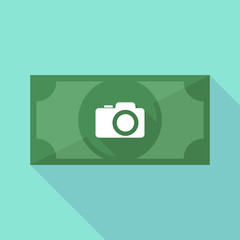 Long shadow banknote icon with a photo camera