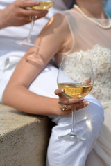 Wedding couple with wine glasses