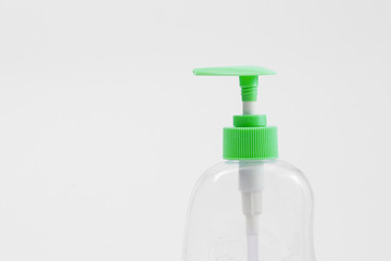 Close up Plastic bottle of skin care product on white background