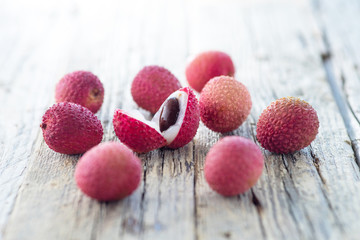 Assortment of tasty and fresh litchi exotic fruits