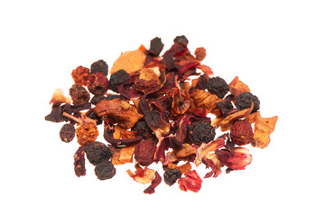 Heap of dry fruit tea isolated on white background