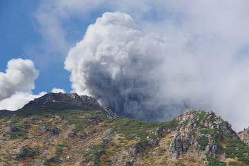 Fototapeta na wymiar 御嶽山の噴火口の噴煙