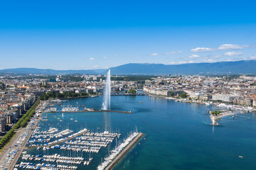 Fototapeta na wymiar Aerial view of Leman lake - Geneva city in Switzerland