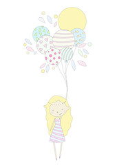 Drawing girl with balloons