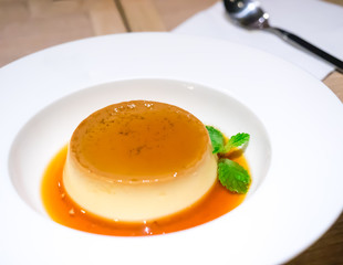 Sweet dessert, caramel custard with syrup