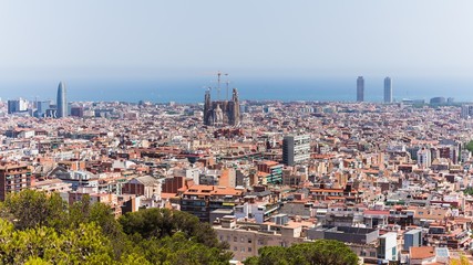 views over barcelona from park guell on the mountains