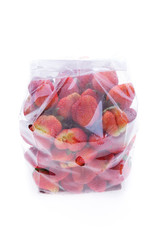 strawberry juicy fruit in plastic bag packaging isolated