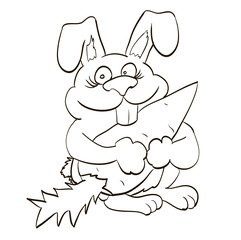 happy bunny holding in the paws of a large carrot