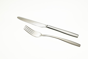 Stainless fork and knife