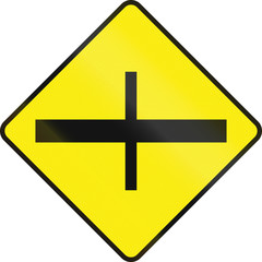 Irish road warning sign - 4-way Intersection ahead