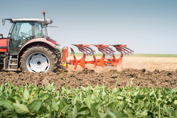 Obraz premium Tractor plowing