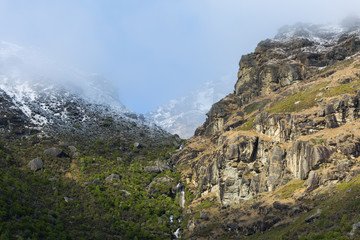 Mountain landscape with waterfall in the middle