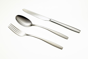 Stainless fork, spoon and knife