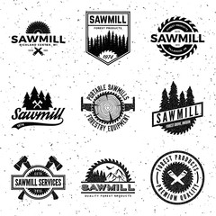 vector set of sawmill labels, badges and design elements with vi