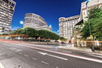 LONDON - JUNE 14, 2015: Lights of Canary Wharf buildings at nigh