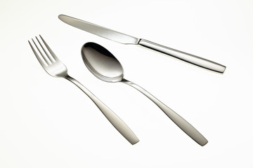 Stainless fork, spoon and knife