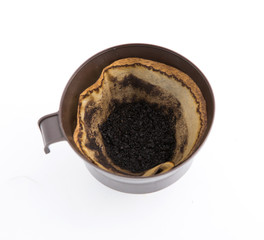 Black coffee and coffee filters, coffee with white background.
