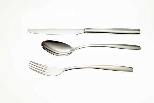 Stainless fork, spoon and knife
