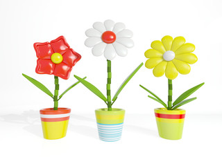 Decorative potted flowers on a white background