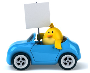 Yellow bird in a car