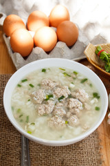 Rice porridge with minced pork.