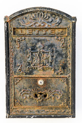 Vintage mailbox for letters on a light background on one of the houses in the old town of Naxos, Cyclades, Greece.