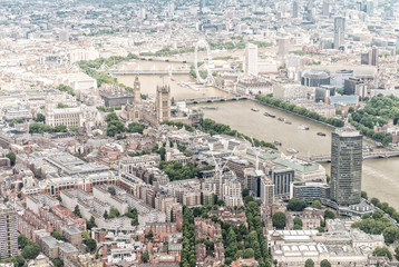 Fototapeta na wymiar London aerial view of Westminster area and Thames river