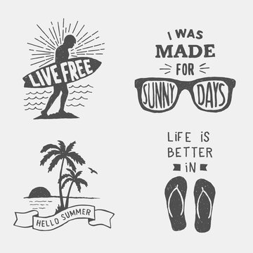 set of summer hand drawn typography posters, emblems and quotes.