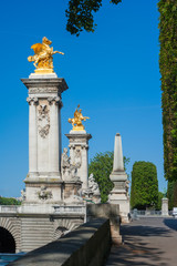 Fototapeta na wymiar Bridge Entrance Pillars of the Pont Alexandre III, Paris France