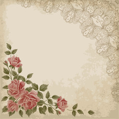 Old paper background with roses