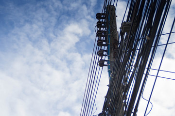 electric pole on the blue sky