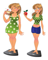 Fat girl and slim after sport and diet