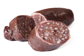 blood sausages isolated on a white background. horizontal