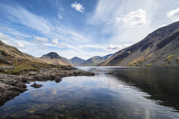 Stunning landscape of Wast Water and Lake District Peaks on Summ