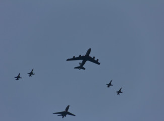 KC-135 tanker in formation with F16