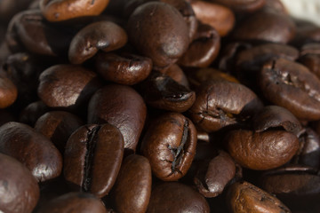 Coffee beans under strong directional light
