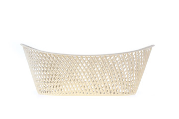 empty white basket plastic, isolated on white background