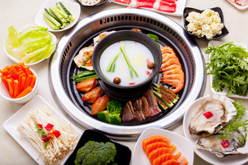 Barbecue and hot pot together