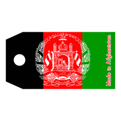 Afghanistan flag on price tag with word Made in Afghanistan isol