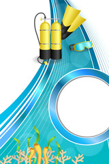 Background abstract blue diving sport yellow aqualung flippers mask circle frame vertical illustration vector 